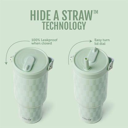Ello Oasis Go+ 26oz Tumbler with Top Handle and Retracting Straw | Reusable Insulated Stainless Steel Cup, 100% Leakproof Water Bottle, 24 Hours Cold, Cup Holder Friendly For Travel | Wild Rasberry
