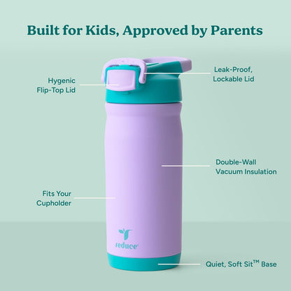 Reduce Hydrate Pro Kids 14oz Stainless Steel Insulated Water Bottle w/Straw – Spill Proof Tumbler for Kids – 30 Hour Cold Retention – Dishwasher Safe Leak-Proof Design - Abstract Flowers