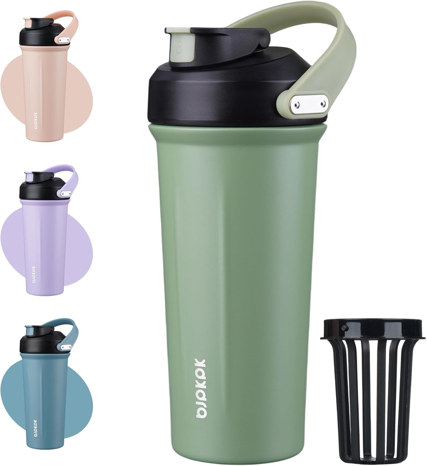 BJPKPK 25 oz Insulated Protein Shaker Bottle with Handle, Stainless Steel Tumbler for Protein Mixes,BPA Free Metal Shaker Cup for Gym Workout,White and Grey