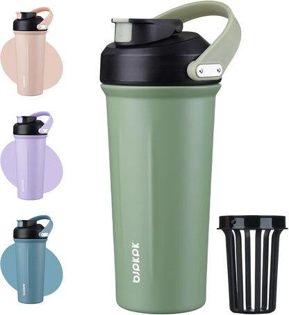 BJPKPK 25 oz Insulated Protein Shaker Bottle with Handle, Stainless Steel Tumbler for Protein Mixes,BPA Free Metal Shaker Cup for Gym Workout,White and Grey