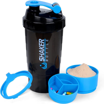 XTK Shaker Bottle 16OZ Protein Shaker Bottles with Mix Ball Sports Water Bottle Leak Proof GYM Cup for Protein Mixes with Powder Storage & Pill Organizer, Ideal for Pre Workout,BPA Free(black)