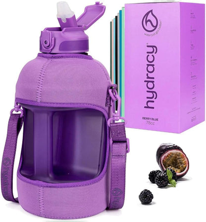 Hydracy Water Bottle with Time Marker -Large BPA Free Water Bottle & No Sweat Sleeve -Leak Proof Gym Bottle with Times to Drink - Ideal for Fitness Sports & Outdoors