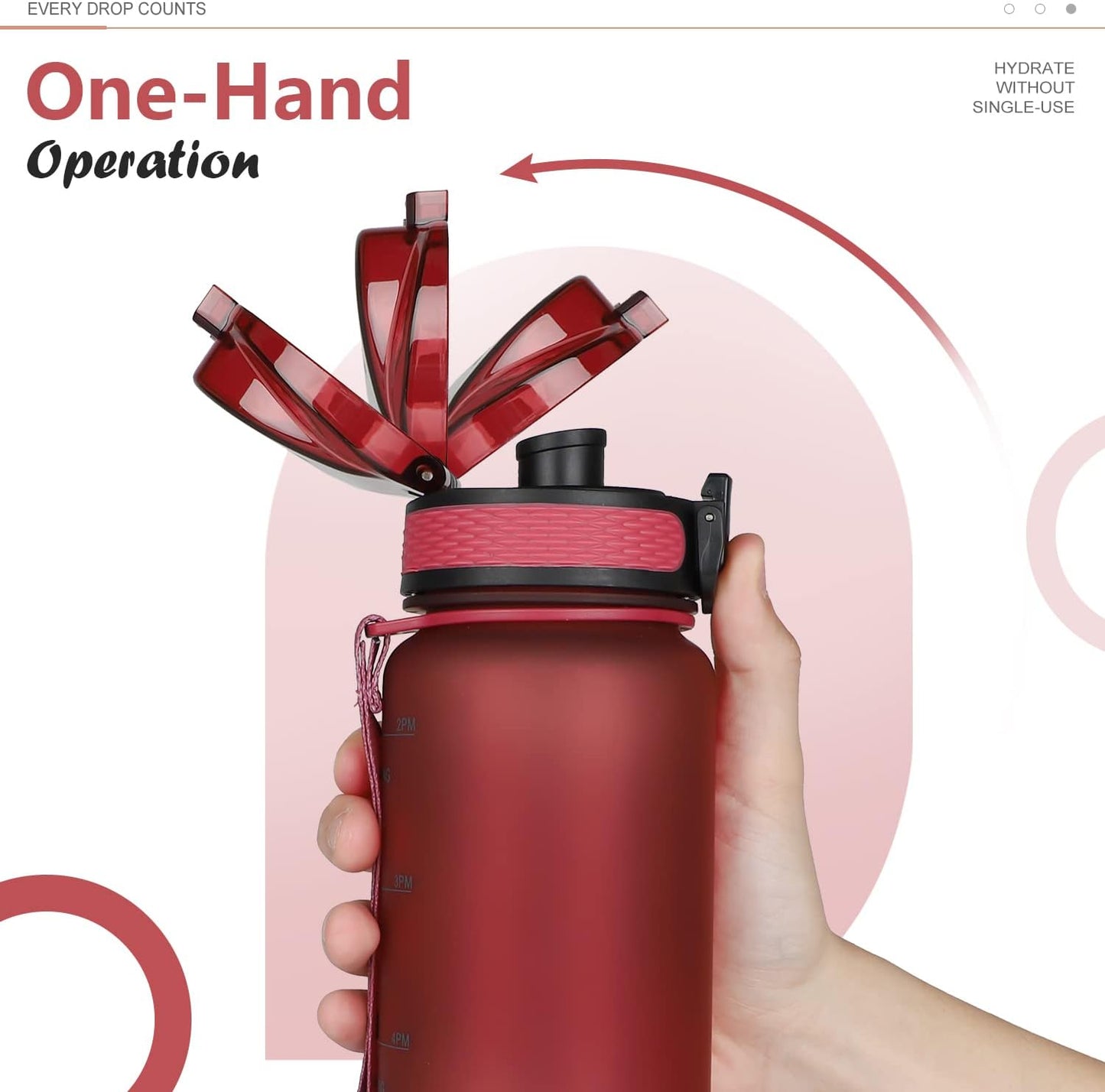 Opard Zip 32oz Plastic Water Bottle Dishwasher Safe, Leakproof Flip-Top Lid, BPA Free Tritan, Wide Mouth Reusable Sports Water Bottle for Gym Hiking Commuting Outdoor Travel and School
