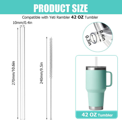Straws for Yeti 35 oz Rambler Tumbler, 6Pcs 9.5 Inch Reusable Replacement Straws, BPA-Free Hard Plastic Accessories with 1 Cleaning Brush, Ideal for Smoothies, Milkshakes