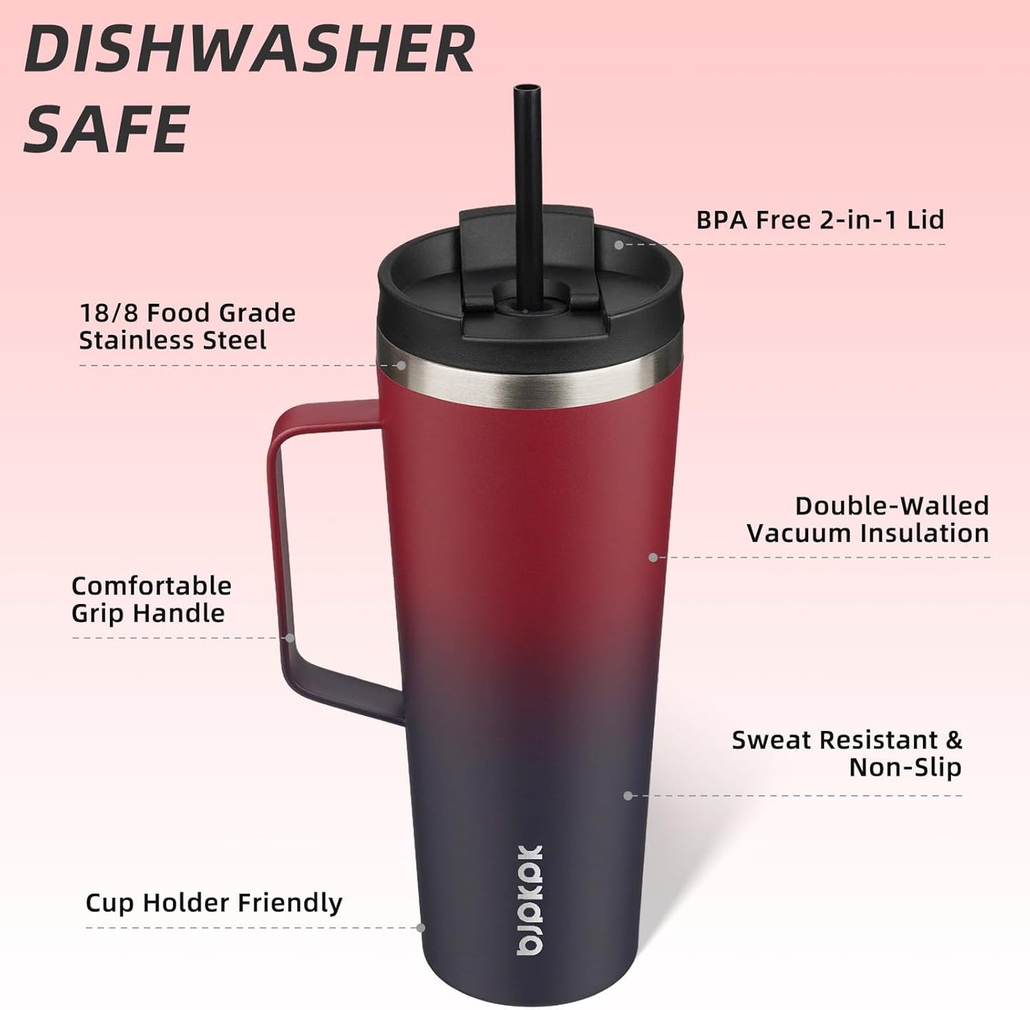 BJPKPK Insulated Tumbler with Handle, 18oz Insulated Tumblers with Lid and Straw, Stainless Steel Metal Water Bottles, Coffee Travel Mugs, Cups, Marshmallow