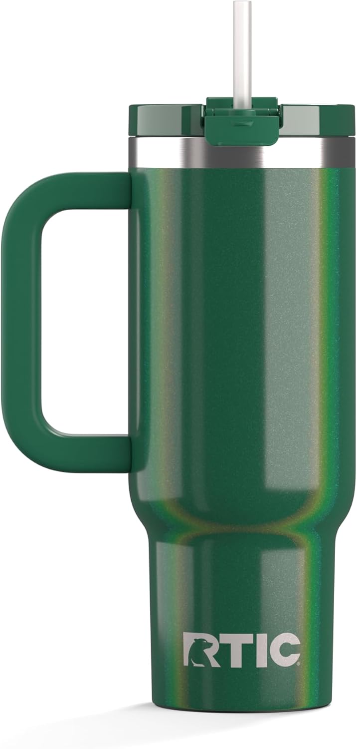 RTIC 30 oz Road Trip Tumbler Double-Walled Ceramic Lined InsulatedStainless Steel Portable Travel Coffee Mug Cup with Lid, Handle and Straw, Periwinkle Bouquet