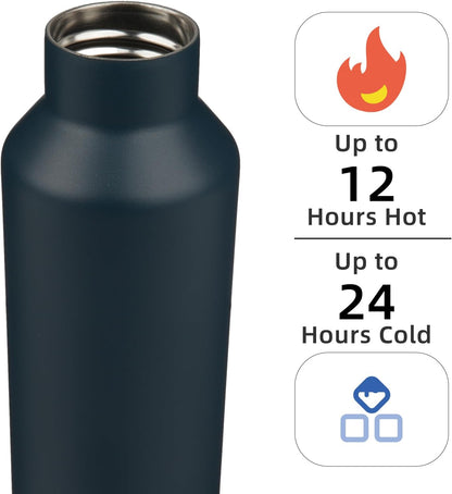 Konokyo Insulated Water Bottle with Straw,25 OZ Double Wall Vacuum Stainless Steel Water Flask with 2 Lids,Black