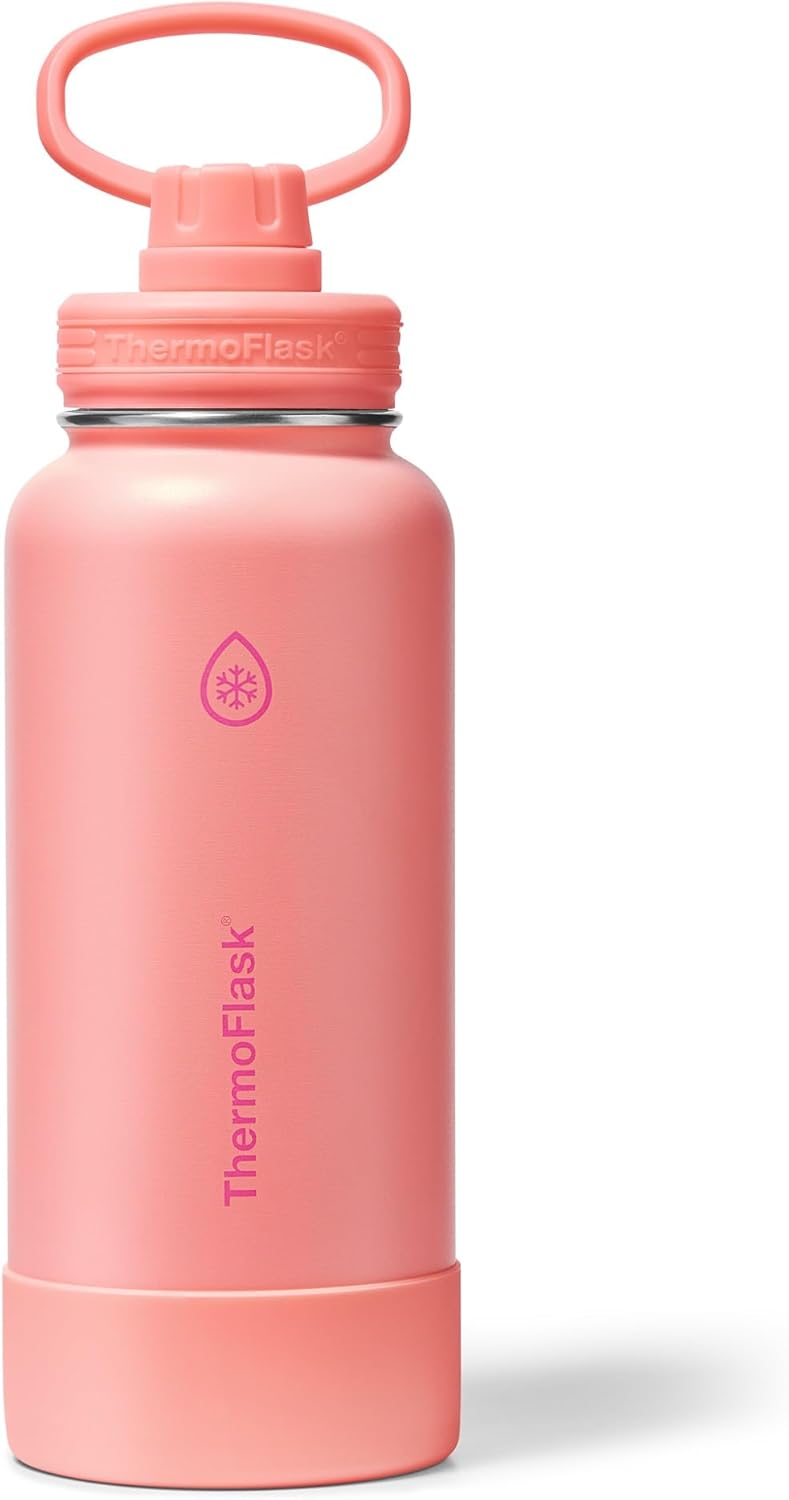 ThermoFlask Insulated Water Bottle with Spout Lid (24 oz, Lemonade Stand) - Leakproof, Stainless Steel Water Bottle for Cold & Hot Drinks, Travel & Daily Hydration