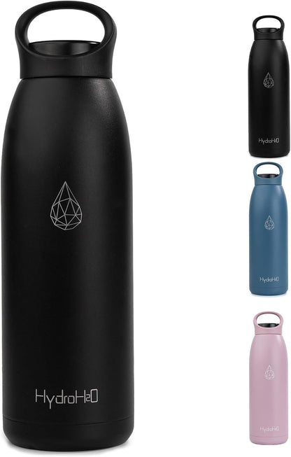 32oz Insulated Stainless Steel Water Bottle with Handle, Double Wall Leakproof Sport Water Bottle, BPA-Free, Keeps Cold 24H/Hot 12H, Ideal Gym Bottle for Men, Women, Office, Hiking, Black