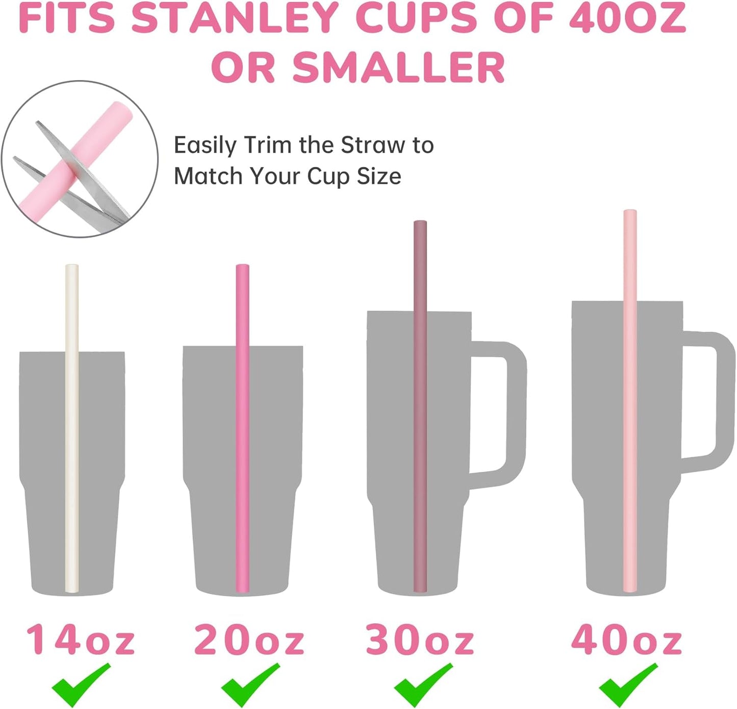 Tomorotec 15PCS Reusable Silicone Drinking Straws w/ 2 Brushes, Fit for Stanley Tumbler 40oz 30oz 20oz, 12" Long Customizable for Various Drinkware, Dishwasher Safe, BPA-Free, Safe for Teeth (Macaron)