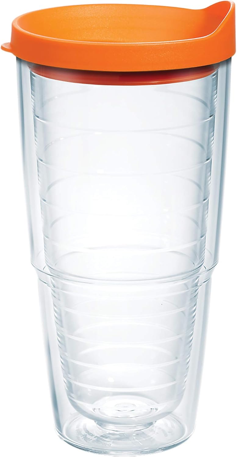 Tervis Clear & Colorful Lidded Made in USA Double Walled Insulated Tumbler Travel Cup Keeps Drinks Cold & Hot, 24oz, Black Lid, 1 Count (Pack of 1)