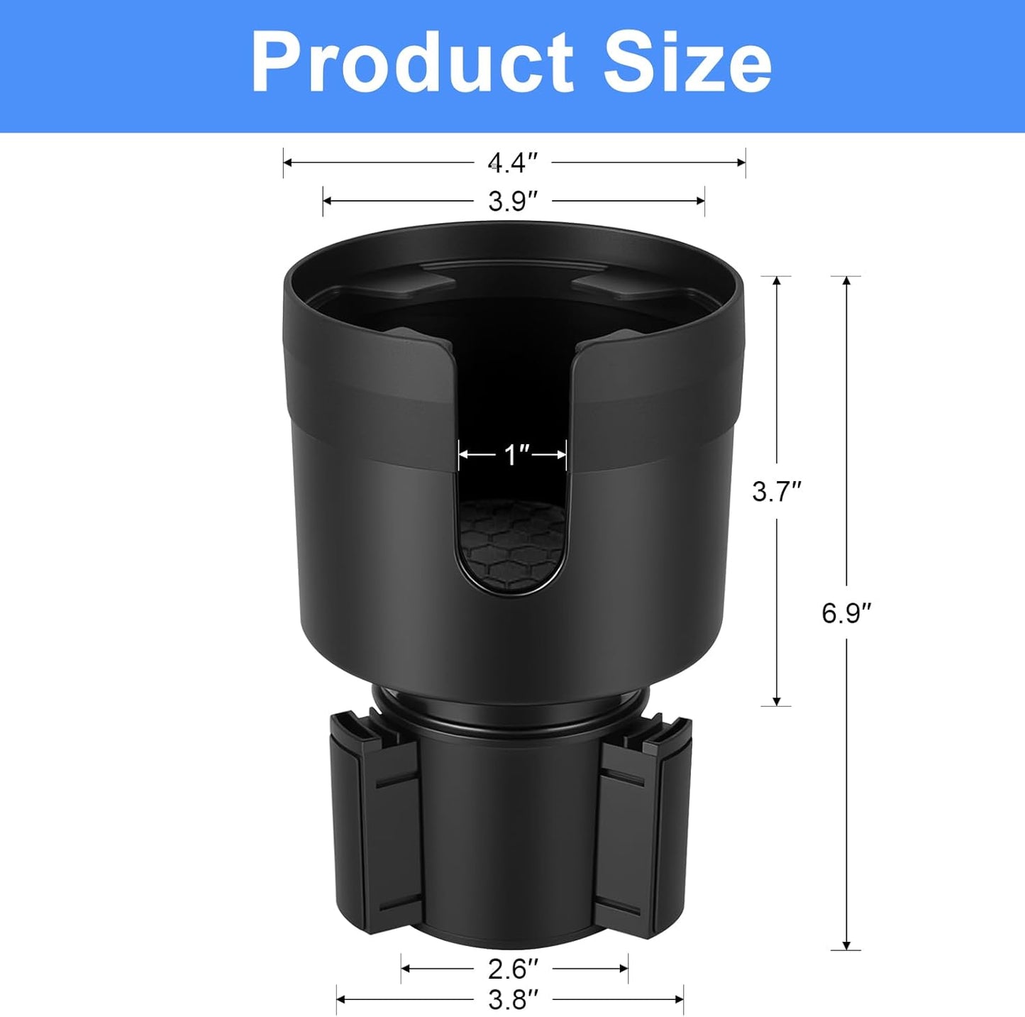 Car Cup Holder Expander, Large Cup Holder Extender for Car with Adjustable Base, Water Bottle Holder Adapter Fits Yeti, Hydro Flask 24/32oz, Big Water Bottles in 3"-3.9", Black