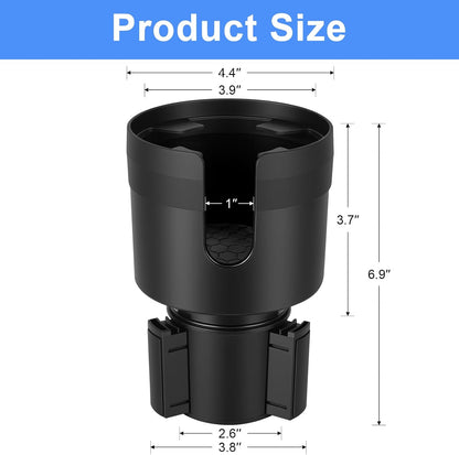 Car Cup Holder Expander, Large Cup Holder Extender for Car with Adjustable Base, Water Bottle Holder Adapter Fits Yeti, Hydro Flask 24/32oz, Big Water Bottles in 3"-3.9", Black