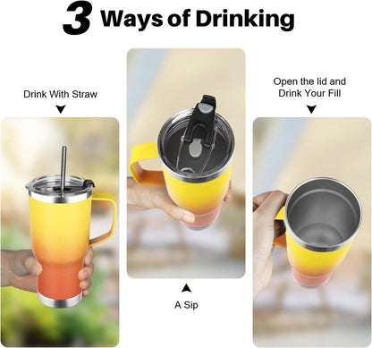 20 oz Tumbler with Handle, Stainless Steel Insulated Tumbler with Lid and Straw, Double Wall Vacuum Coffee Mug Tumbler, Insulated Coffee Thermal Cup for Cold and Hot (Light Purple)