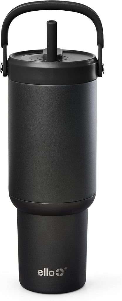 Ello Oasis Go+ 26oz Tumbler with Top Handle and Retracting Straw | Reusable Insulated Stainless Steel Cup, 100% Leakproof Water Bottle, 24 Hours Cold, Cup Holder Friendly For Travel | Wild Rasberry