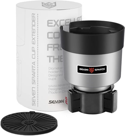 Seven Sparta Car Cup Holder Expander with Offset Adjustable Base, Compatible with Hydro Flasks 32/40 Ounce, Compatible with Yeti Ramblers 20/26/30 Ounce, Other Bottles in 3.4"-3.8" (Black)