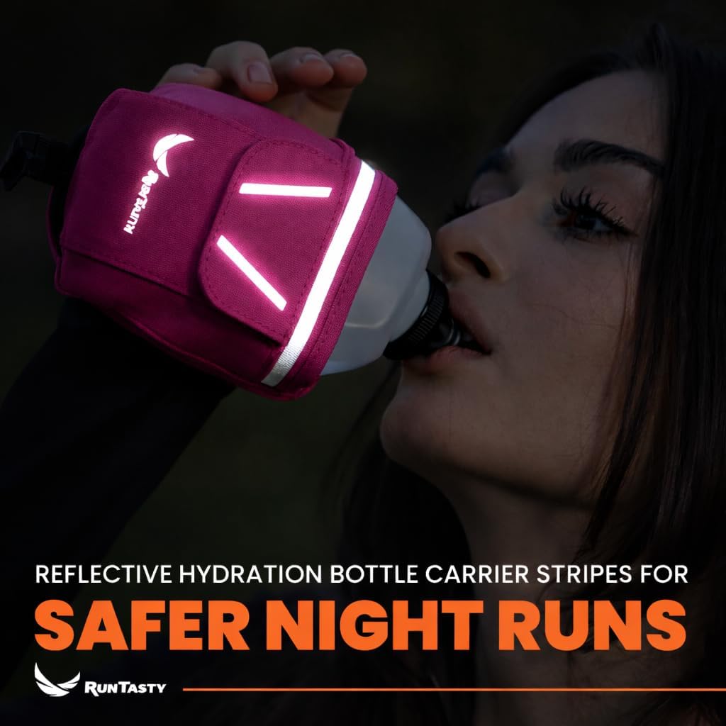 2-in-1 Running Fun: Handheld 12 Oz Water Bottle & Running Belt Add-On. No-Grip Design Straps on Hand & Slides on Belt. Waterproof Pocket for Money, Keys. Maximize Time, Freedom & Health