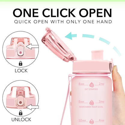 32oz Water Bottle with Time Marker, Motivational Drinking Bottle with Strap, BPA-Free Leak-Proof, Encouraging Water Bottle Time to Drink Water for Gym School Office Travel