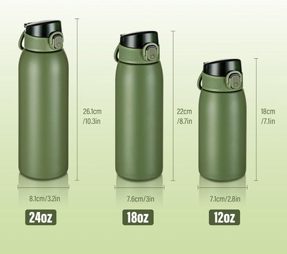 Insulated Water Bottle 24 oz with Dustproof Lid, Carry Handle & Tea Infuser, BPA-Free & Leakproof, Stainless Steel Water Bottles Ideal for Fitness, Hiking, Office & Outdoor Use (Black)