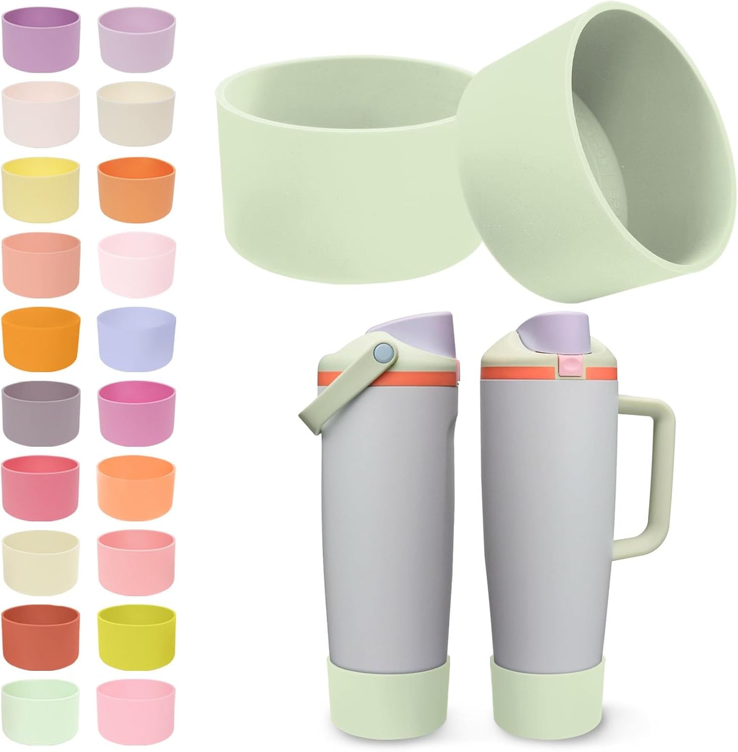 2PCS Silicone Boots for Owala 30oz & 40oz FreeSip Sway Bottles & Tumblers – Non-Slip, Scratch-Resistant, Stability Enhancer for Owala Accessories (Eucalyptus Green) - Colors B