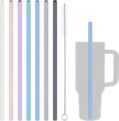 Tomorotec 15PCS Reusable Silicone Drinking Straws w/ 2 Brushes, Fit for Stanley Tumbler 40oz 30oz 20oz, 12" Long Customizable for Various Drinkware, Dishwasher Safe, BPA-Free, Safe for Teeth (Macaron)