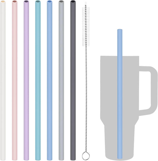 Tomorotec 15PCS Reusable Silicone Drinking Straws w/ 2 Brushes, Fit for Stanley Tumbler 40oz 30oz 20oz, 12" Long Customizable for Various Drinkware, Dishwasher Safe, BPA-Free, Safe for Teeth (Macaron)