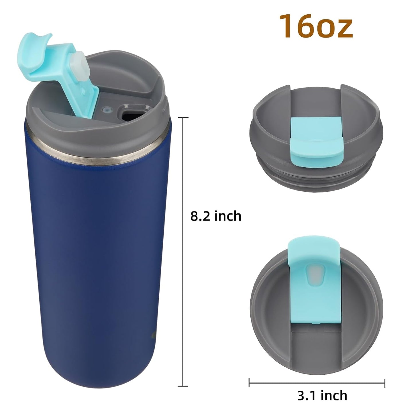 Konokyo Tumbler with Lid, 16 oz Travel Coffee Mug Double Wall Vacuum Stainless Steel Thermal Metal Cup Insulated Water Bottle,Navy Blue