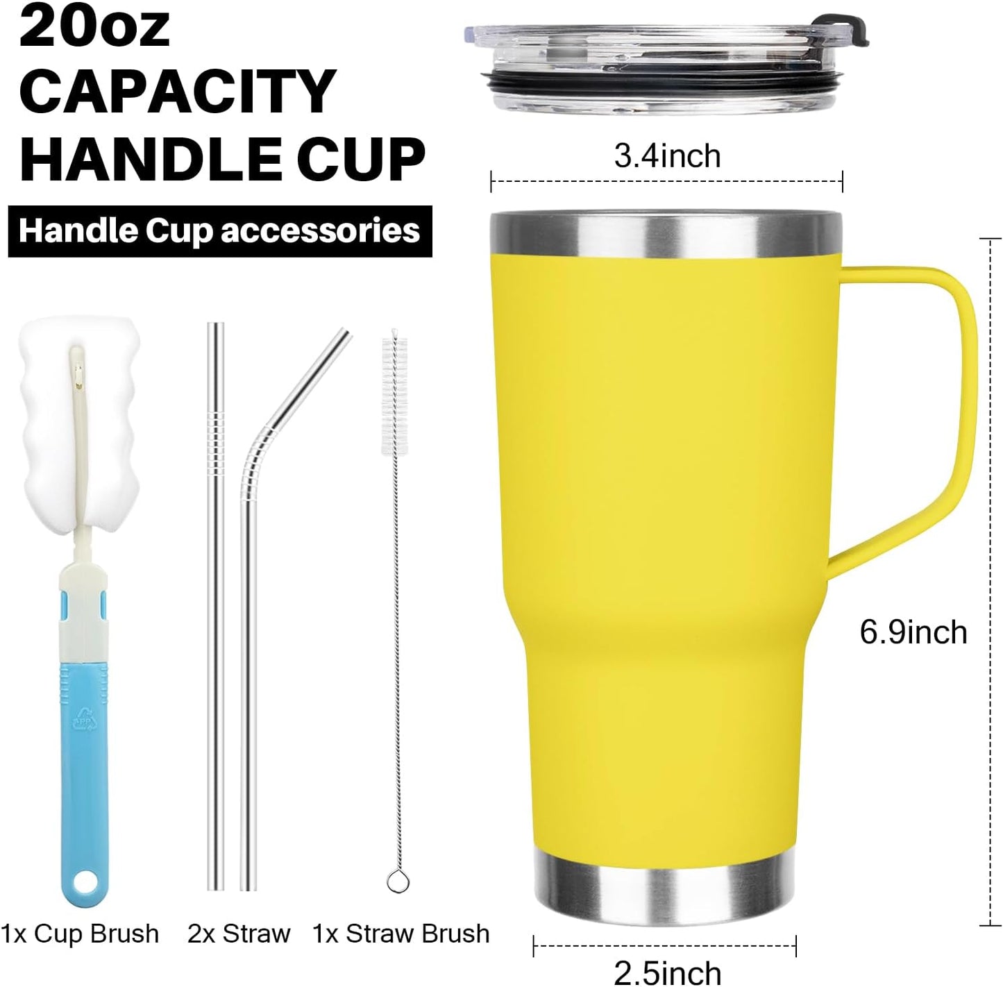 20 oz Tumbler with Handle, Stainless Steel Insulated Tumbler with Lid and Straw, Double Wall Vacuum Coffee Mug Tumbler, Insulated Coffee Thermal Cup for Cold and Hot (Light Purple)