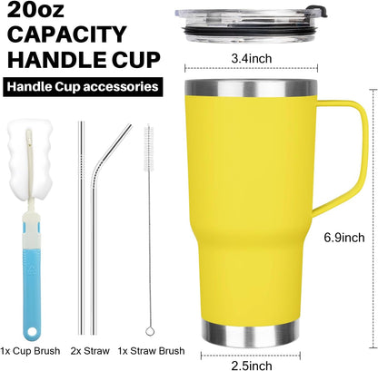 20 oz Tumbler with Handle, Stainless Steel Insulated Tumbler with Lid and Straw, Double Wall Vacuum Coffee Mug Tumbler, Insulated Coffee Thermal Cup for Cold and Hot (Light Purple)