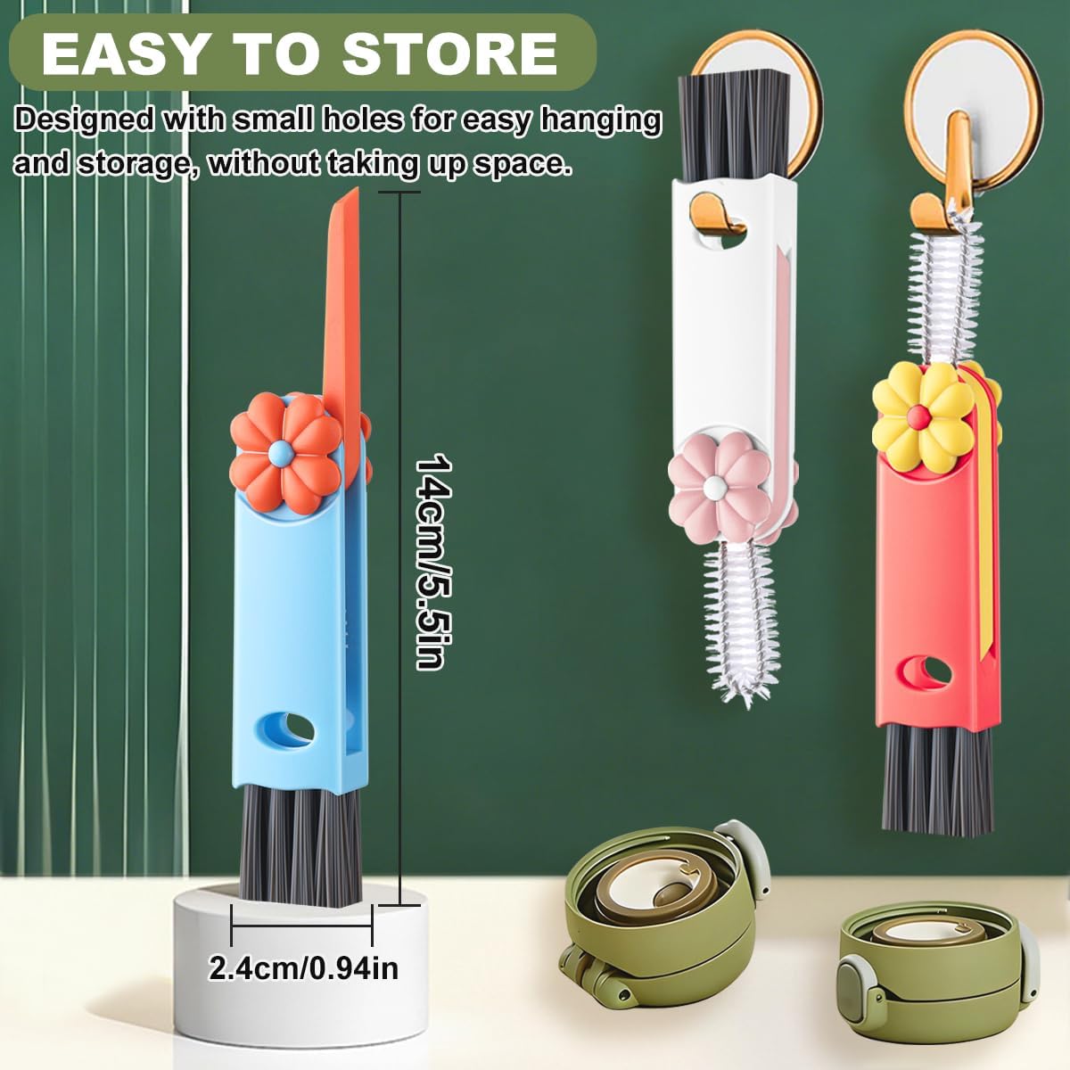 3 in 1 Cup Lid Cleaning Brush, Portable Cup Cleaner Brush, New Water Bottle Lid Cleaner Brush, Multifunctional Cleaning Brush - Home Kitchen Cleaning Tools for Tight Spaces & Bottle Gaps, 3 PCS