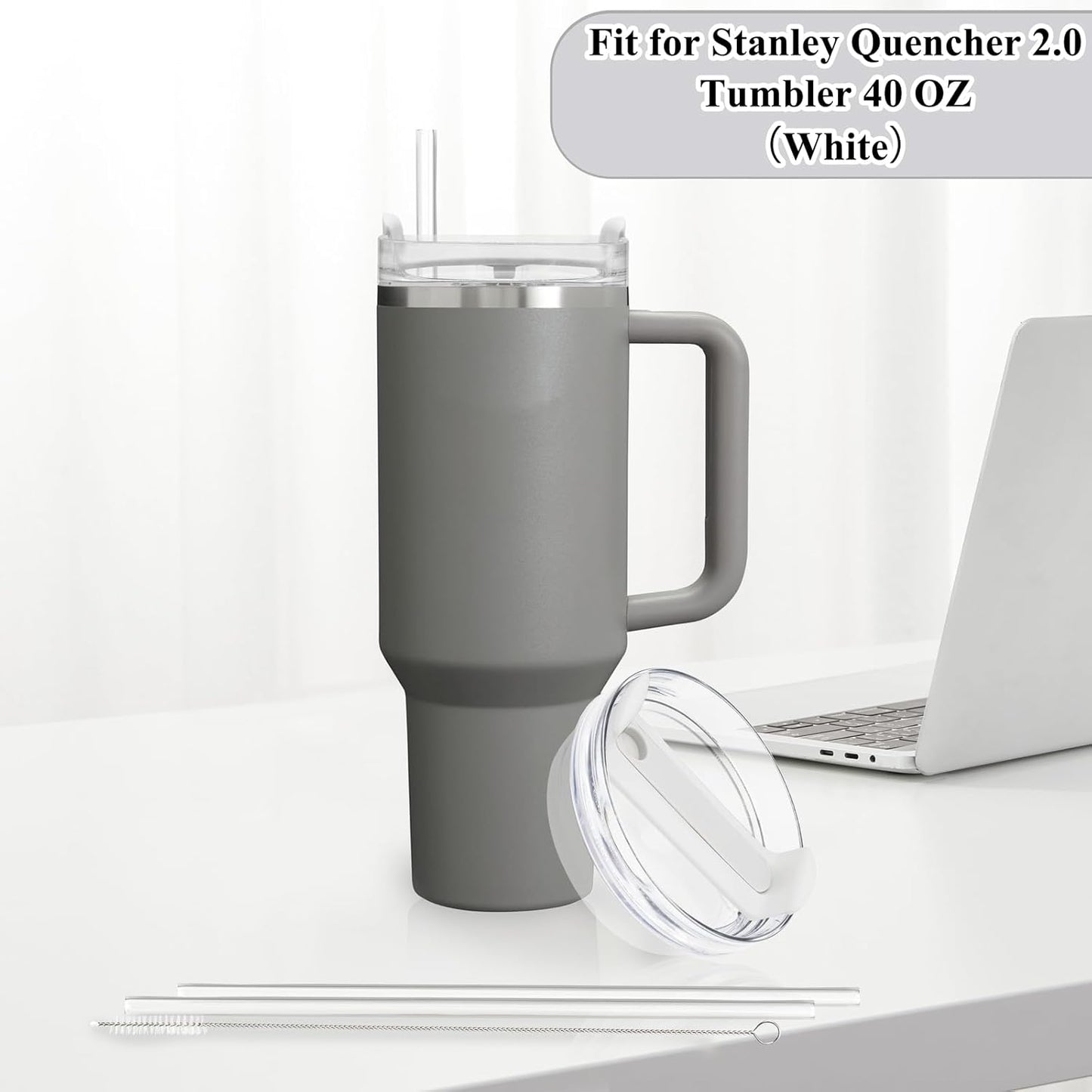 40oz Tumbler Lid Compatible for Stanley, 2 Pack Replacement Tumbler Lids Fit for Stanley Quencher 2.0 Tumbler 40 OZ, with Straws and Cleaning Brush (Orchid)