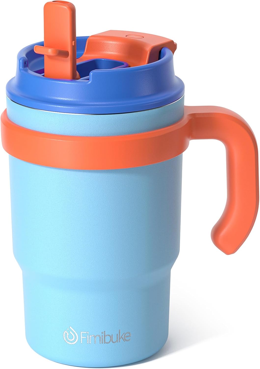 Fimibuke 16oz Kids Insulated Tumbler with Handle & Straws - 2 Pack BPA FREE 18/8 Stainless Steel Toddler Cups with Sip/Swig 2-in-1 Lids, Leak Proof Kid Drinking Cup Travel Mugs for Children Boys Girls