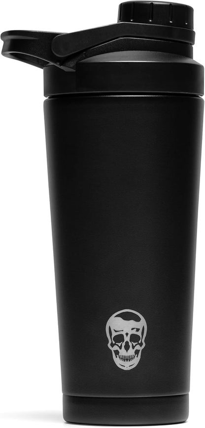 Gymreapers Stainless Steel Protein Shaker Bottle - Double Wall Insulated, Leak Proof, BPA-Free Metal Vacuum Blender Cup For Gym, Sports, Pre & Post-Workout Cold Hydration - 26 OZ (Black)