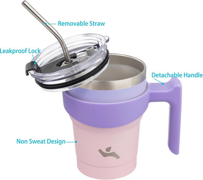 Konokyo 20 oz Tumbler with Handle and 2 Straw 2 Lid, Insulated Water Bottle Stainless Steel Vacuum Cup Reusable Travel Mug,Black