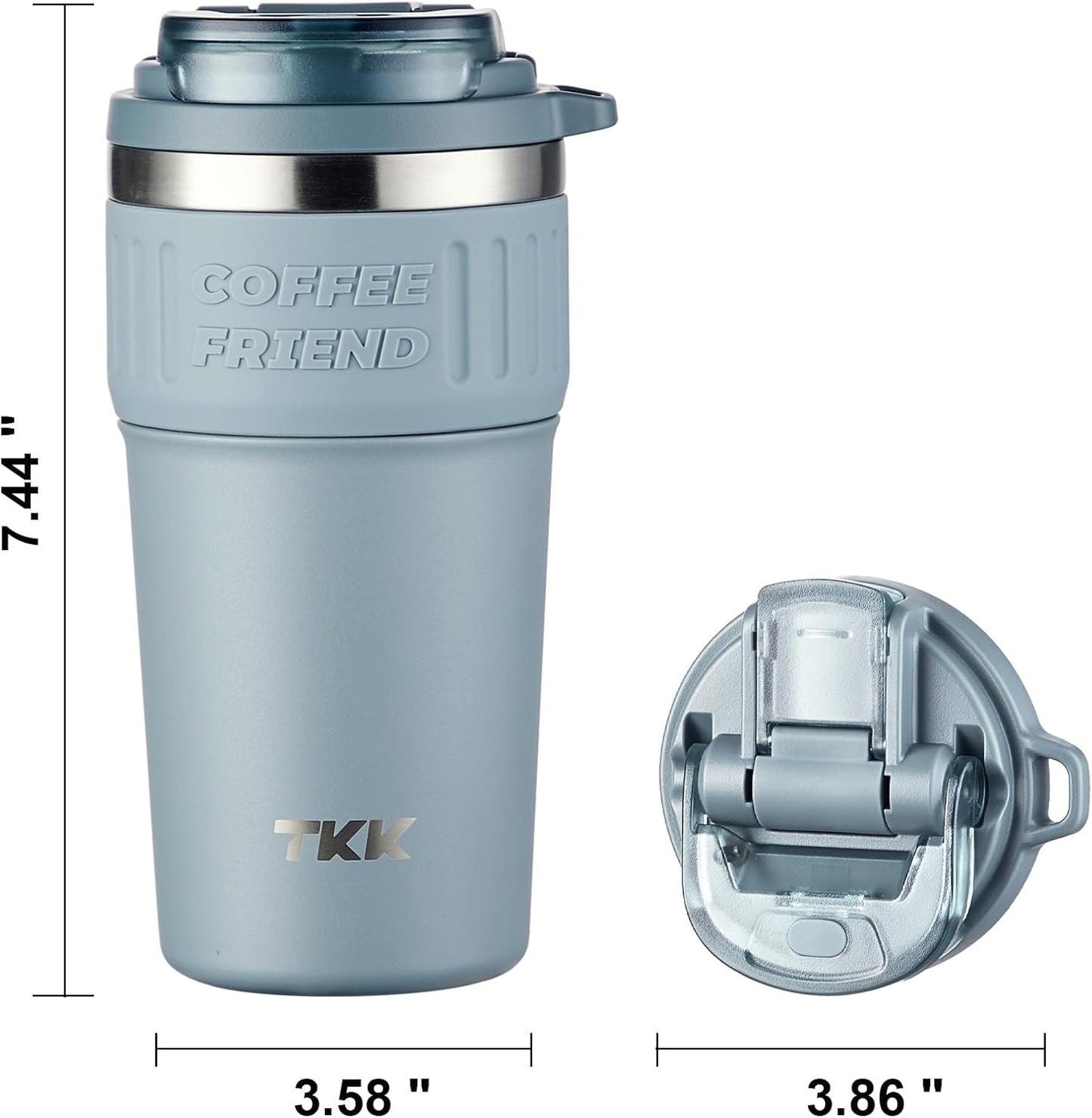 TKK Insulated Coffee Mug with Ceramic Coating, 21oz Iced Coffee Tumbler Cup with Straw Lid Double Wall Vacuum Leak Proof Travel Mug with Strap for Hot and Iced Beverage, Tungsten Steel