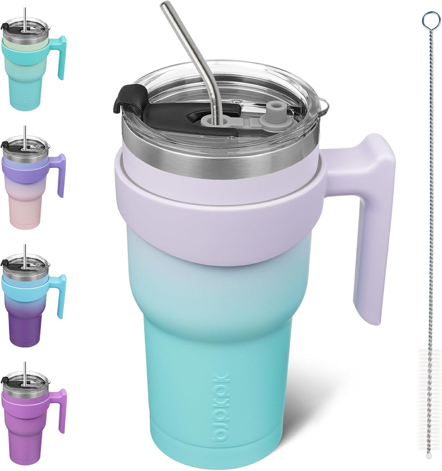 BJPKPK Tumbler With Handle And Straw Lid 40 oz Stainless Steel Insulated Coffee Tumbler Cups For Home, Office or Car,Turquoise