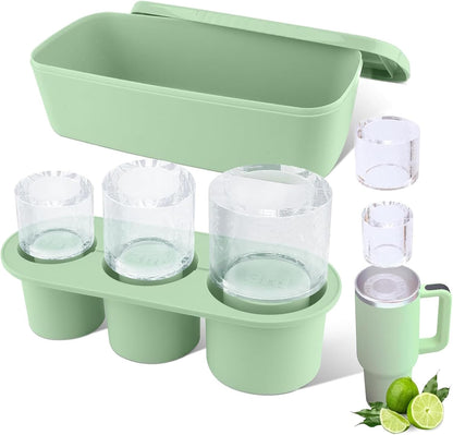 Tcamp Ice Mold for 30-40 oz Tumbler Cup, Silicone Ice Cube Tray With Lid and Bin for Freezer, Ice Ring Ice Maker for Chilling Cocktails, Whiskey, Drinks, Coffee, Easy Fill and Release (Black)