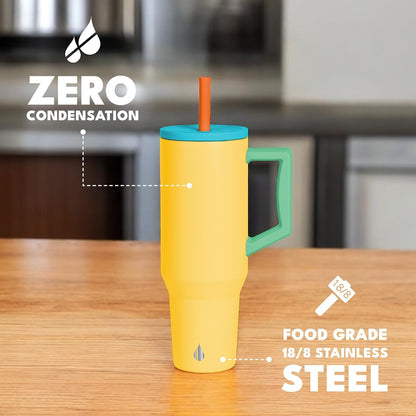 Elemental 32 oz 100% Leak Proof Tumbler with Handle & Straw - Stainless Steel Double Wall Insulated Tumbler for Hot and Cold Beverages - Travel Coffee Mug with Sip & Straw Lid - White - Colors A