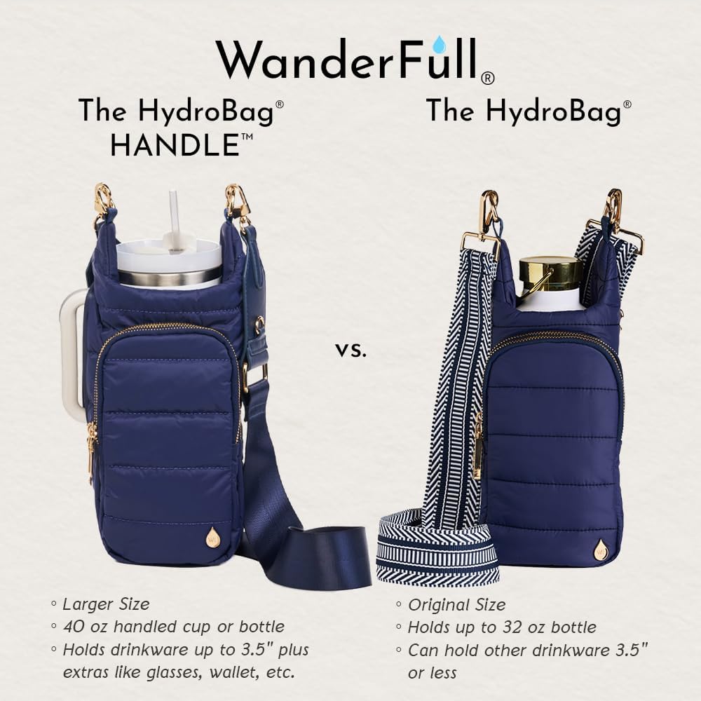 WanderFull Original HydroBag Handle® Zipper Slot for Handle, Hands-Free Crossbody Water Bottle Holder & Tumbler Accessories