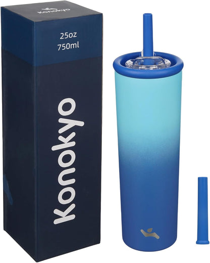 Konokyo 25oz Insulated Tumbler with Lid and Straw, Reusable Iced Coffee Cup with Lid, Travel Coffee Mug, BPA-Free, Leak-Proof and Durable, Oasis