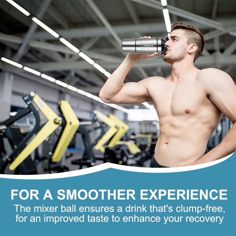 AOOWU Stainless Steel Shaker Bottle with Wire Whisk Ball 900ml, Leak Proof Metal Shaker Bottles for Protein Mixes, Supplement Protein Shake Cup, Water Bottle Portable Pre Workout Gym Sports