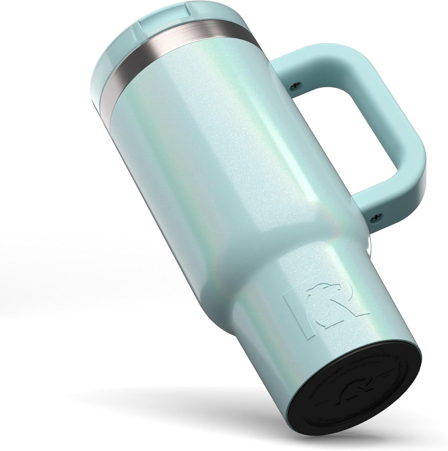 RTIC Little Road Trip Tumbler 16oz for Kids with Straw Lid and Handle, Ceramic Lined, Insulated Stainless Steel Travel Water Mug Cup, Leak-Proof, RTIC Ice Glitter