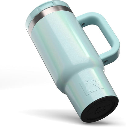 RTIC Little Road Trip Tumbler 16oz for Kids with Straw Lid and Handle, Ceramic Lined, Insulated Stainless Steel Travel Water Mug Cup, Leak-Proof, RTIC Ice Glitter