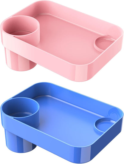 Car Seat Snack Tray for Toddlers - 3 Inch Cup Holder Fits Most Sippy Cups & Straw Bottles with Dip Well, Mess-Free Square Kids Travel Tray Road Trip Essentials, Black