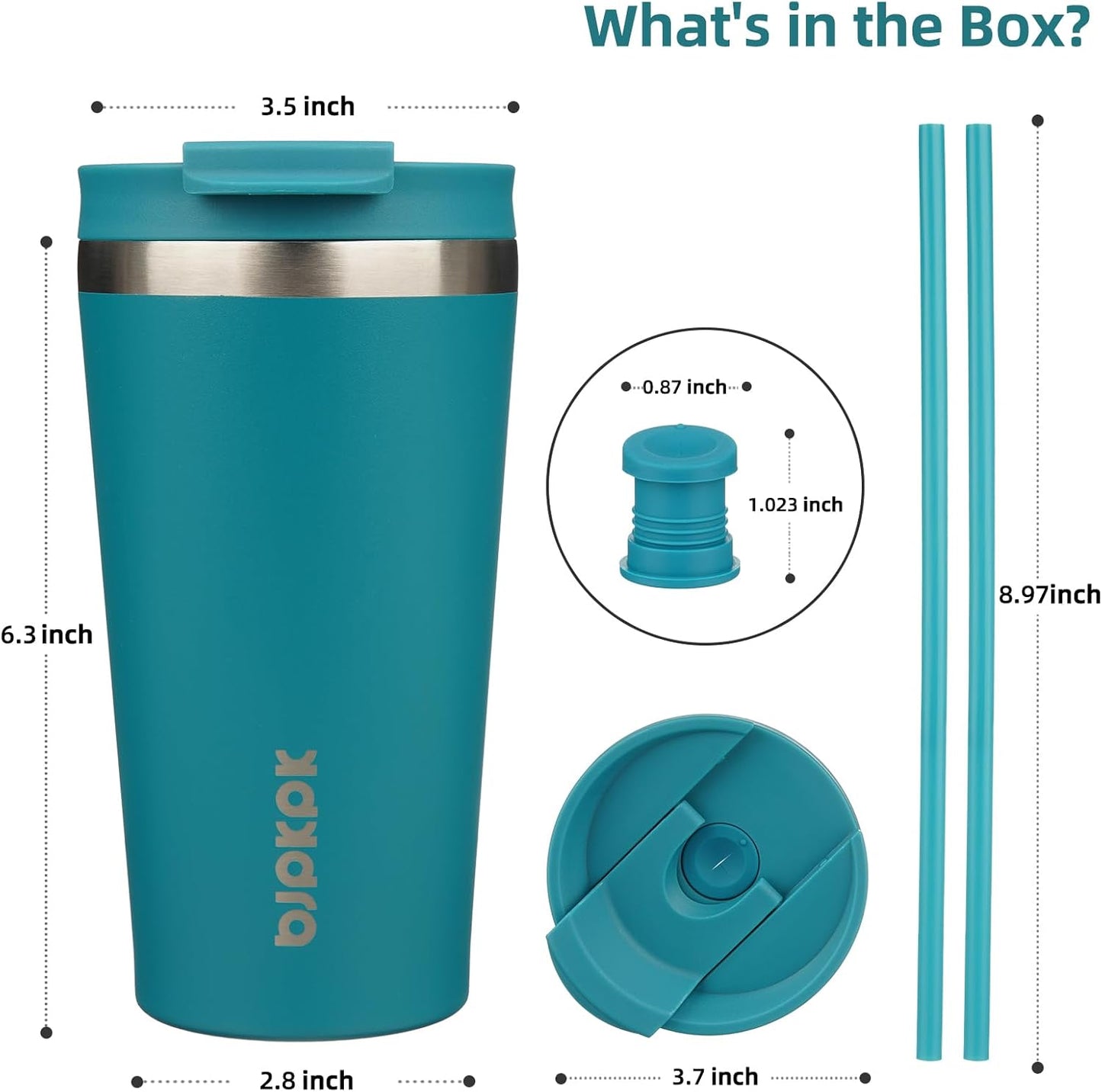 BJPKPK 22oz Insulated Tumbler With lid And Straw Stainless Steel Tumblers Travel Coffee Mug Reusable Thermal Cup,Sky