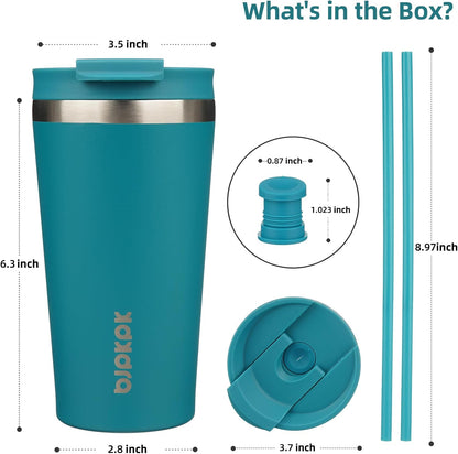 BJPKPK 22oz Insulated Tumbler With lid And Straw Stainless Steel Tumblers Travel Coffee Mug Reusable Thermal Cup,Sky