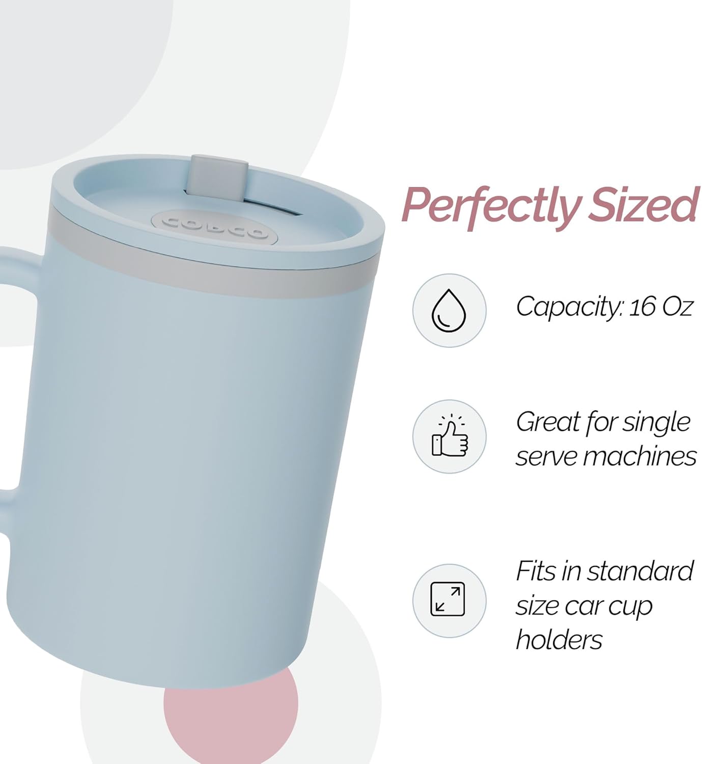 Copco Iconic 16oz Double Wall Insulated Desk Mug with Lid & Handle, Set of 2, BPA-Free Reusable Plastic, Spill-Resistant, Microwave & Dishwasher Safe, Wide Mouth (Grey)