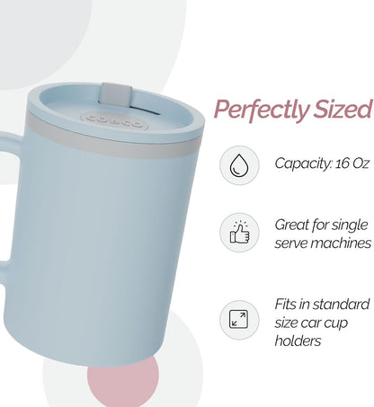 Copco Iconic 16oz Double Wall Insulated Desk Mug with Lid & Handle, Set of 2, BPA-Free Reusable Plastic, Spill-Resistant, Microwave & Dishwasher Safe, Wide Mouth (Grey)