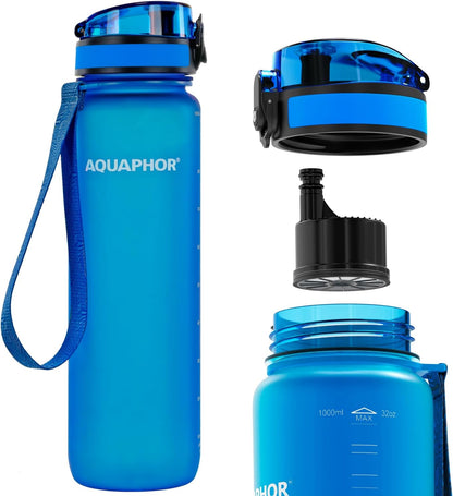 Nakii Filtered Water Bottle, Leakproof, BPA-Free, Motivational Markings, Travel, Everyday Use. 40-Gallon Filter, Replaces 300 Plastic Water Bottles. Includes 1 Filter, 22 FL Oz, Grey by Aquaphor