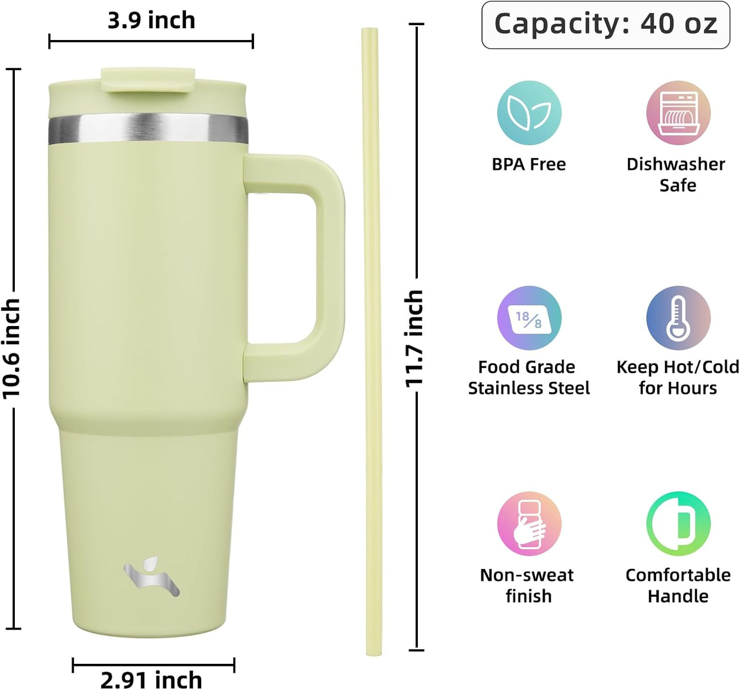 Konokyo 30 oz Tumbler with Handle and 2 Straws,2 in 1 Lid Insulated Water Bottle Stainless Steel Travel Coffee Mug,Sky